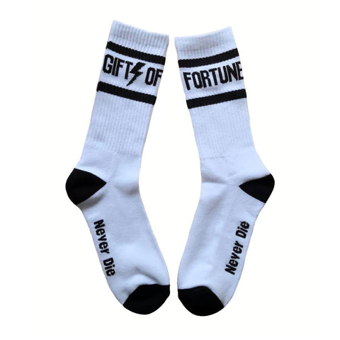 GIFTS OF FORTUNE NEVER DIE SOCKS WHITE / BLACK