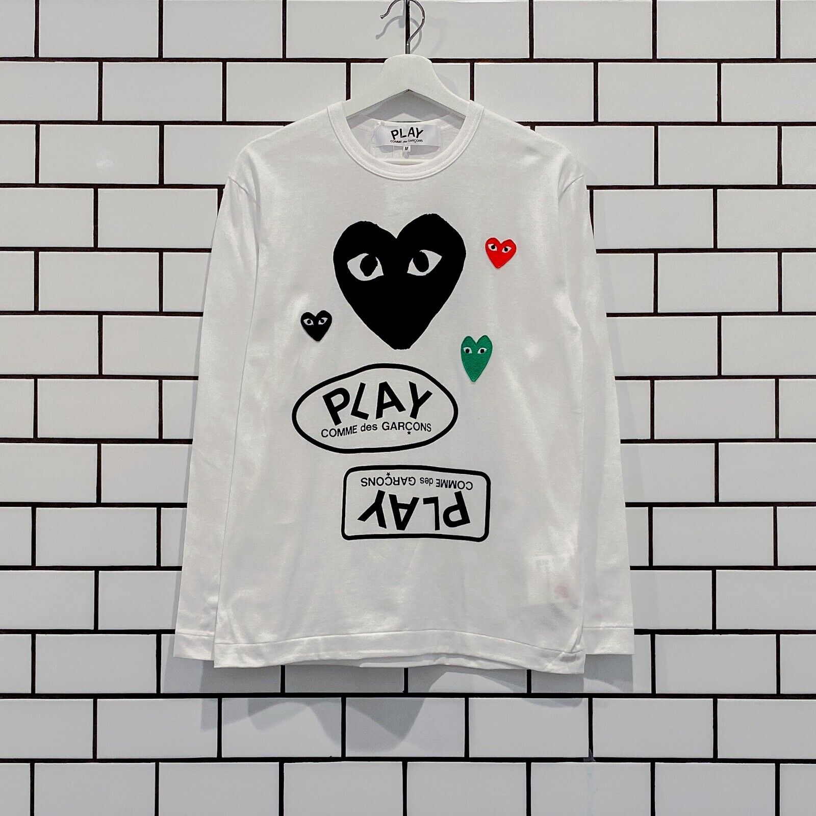 COMME DES GARCONS CDG PLAY BLACK MULTI HEART LOGO LS TEE AZ-T286