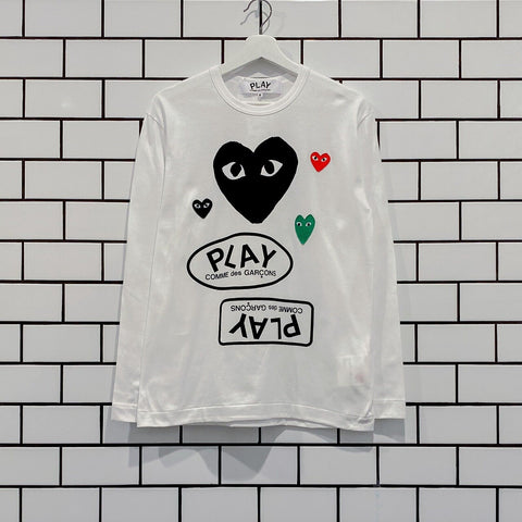 COMME DES GARCONS CDG PLAY BLACK MULTI HEART LOGO LS TEE AZ-T286-051-1