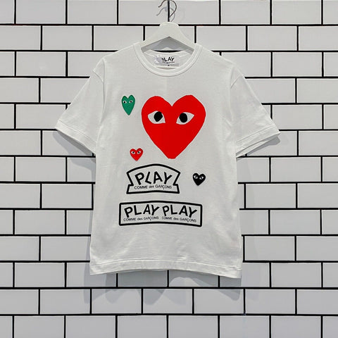 COMME DES GARCONS CDG PLAY RED MULTI HEART LOGO TEE AZ-T280-051-1