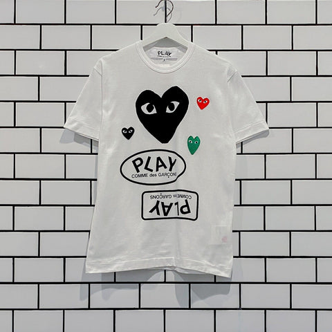 COMME DES GARCONS CDG PLAY BLACK MULTI HEART LOGO TEE AZ-T282-051-1