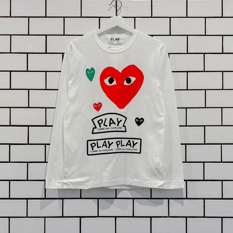 COMME DES GARCONS CDG PLAY RED MULTI HEART LOGO LS TEE AZ-T284-051-1