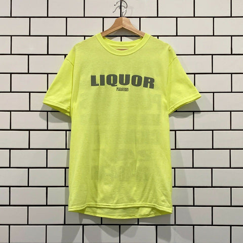 PLEASURES LIQUOR T-SHIRT SAFETY GREEN