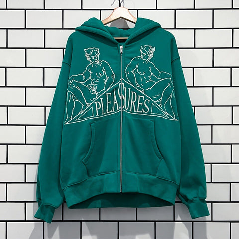PLEASURES SQUEEZE ZIP UP HOODIE GREEN