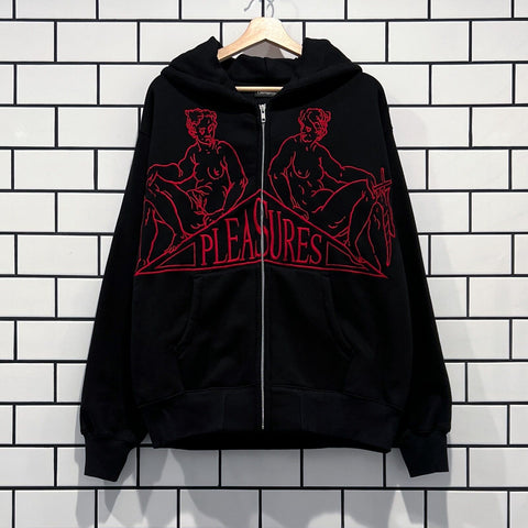 PLEASURES SQUEEZE ZIP UP HOODIE BLACK