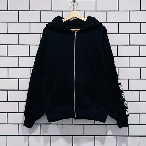 PLEASURES OE ZIP UP HOODIE BLACK