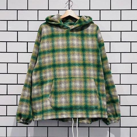 PLEASURES BEYOND PLAID WOVEN HOODIE GREEN