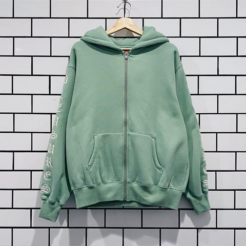 PLEASURES OE ZIP UP HOODIE MATCHA