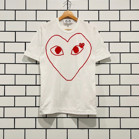 COMME DES GARCONS CDG PLAY OUTLINE RED HEART TEE WHITE T100-051-1