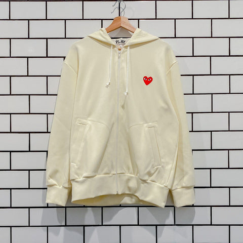COMME DES GARCONS CDG PLAY HEART LOGO ZIPPED HOODIE CREAM AZ-T172-051-3