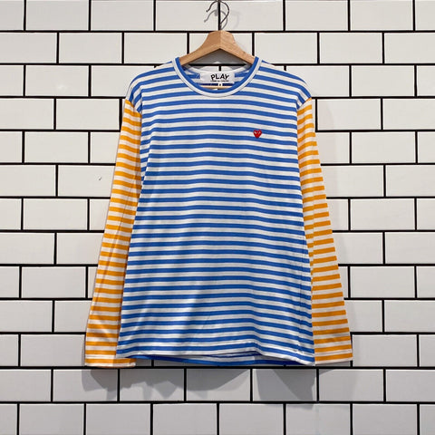 COMME DES GARCONS CDG PLAY BI-COLOUR STRIPE LS TEE BLUE YELLOW AZ-T318-051-1