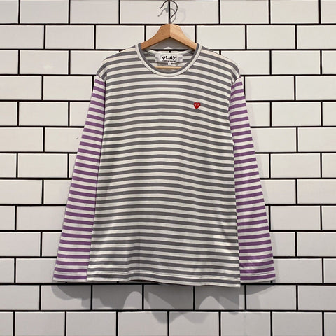 COMME DES GARCONS CDG PLAY BI-COLOUR STRIPE LS TEE GREY PURPLE AZ-T318-051-3