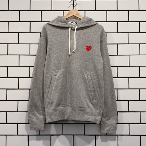 COMME DES GARCONS CDG PLAY RED HEART PATCH HOODIE GREY AZ-T170-051-1