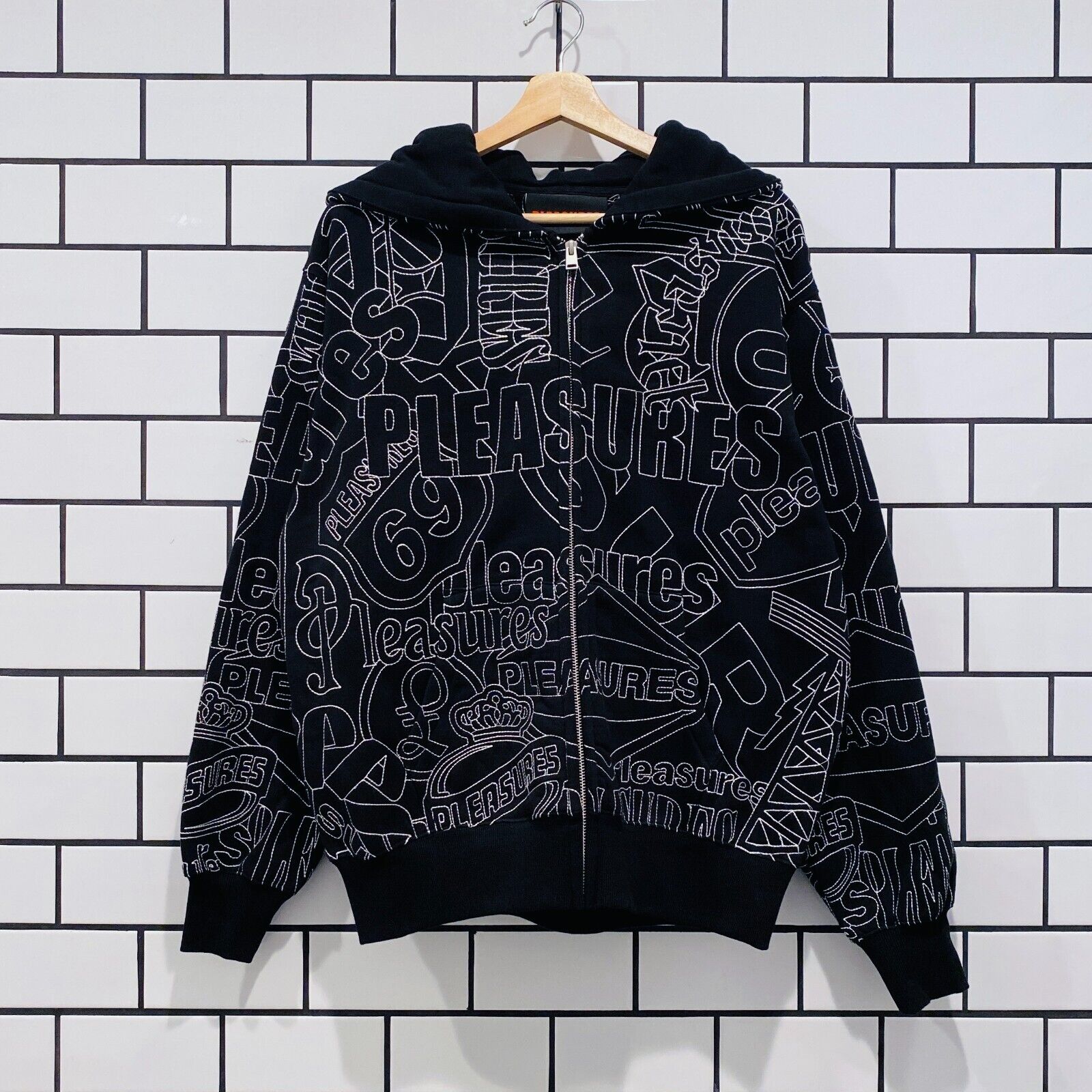 PLEASURES SIGNAL ZIP UP HOODIE BLACK | shoparchive.us