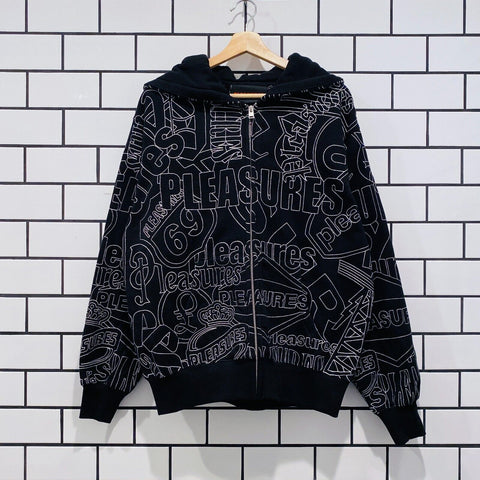 PLEASURES SIGNAL ZIP UP HOODIE BLACK