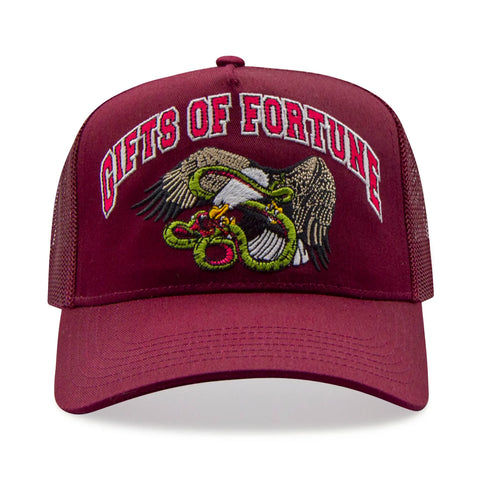 GIFTS OF FORTUNE IRON BIRD TRUCKER HAT BURGUNDY