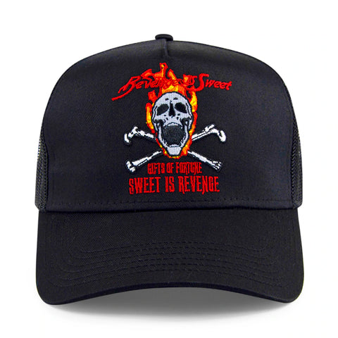GIFTS OF FORTUNE SWEET IS REVENGE TRUCKER HAT BLACK