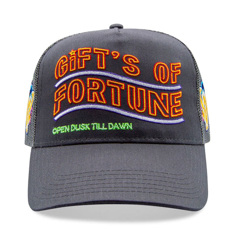 GIFTS OF FORTUNE NEON GIRL TRUCKER HAT GREY