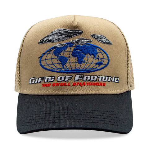 GIFTS OF FORTUNE OUT OF THIS WORLD TRUCKER HAT TAN / BLACK