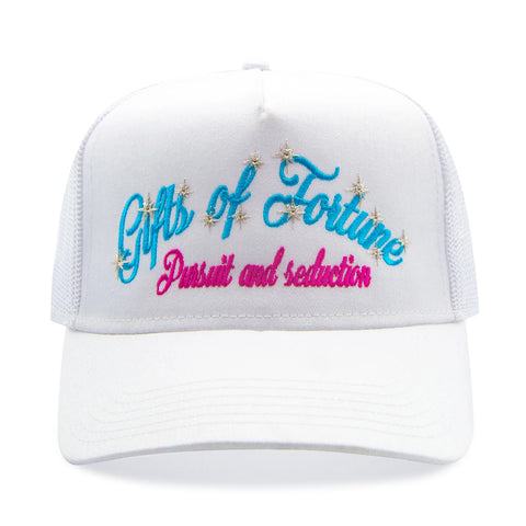 GIFTS OF FORTUNE PURSUIT & SEDUCTION TRUCKER HAT WHITE