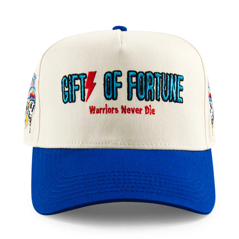 GIFTS OF FORTUNE INDIAN WARRIOR TRUCKER HAT CREAM BLUE