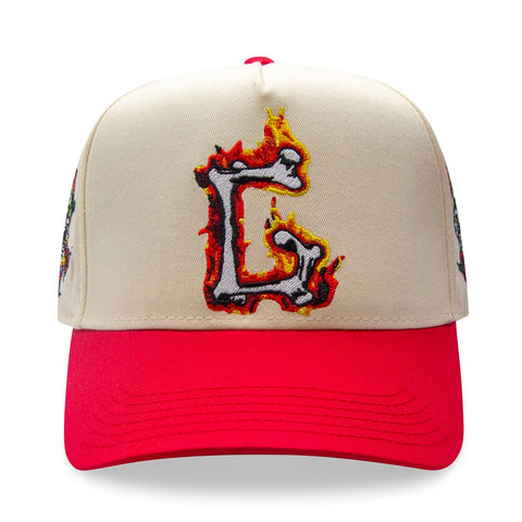 GIFTS OF FORTUNE G FLAMES TRUCKER HAT CREAM / RED