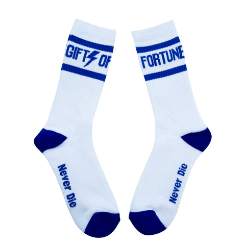 GIFTS OF FORTUNE NEVER DIE SOCKS WHITE / BLUE