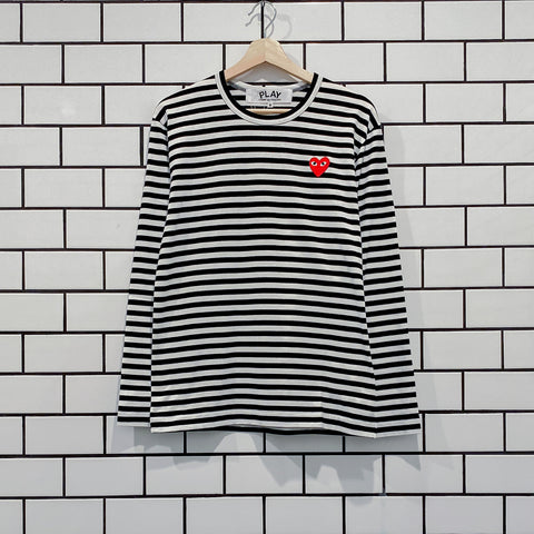 CDG PLAY STRIPED BIG HEART LS TEE AZ-T164-051-1