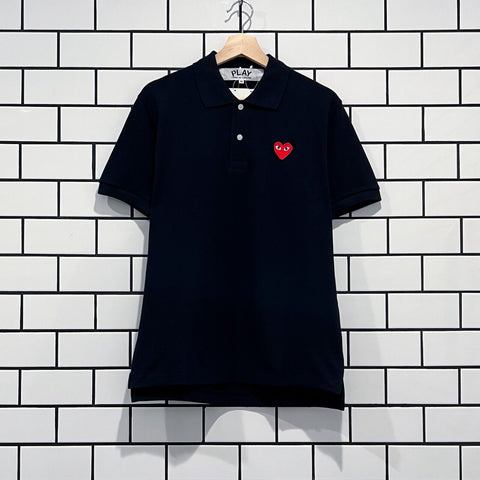 COMME DES GARCONS CDG PLAY RED HEART POLO SHIRT NAVY AZ-T006-051-2
