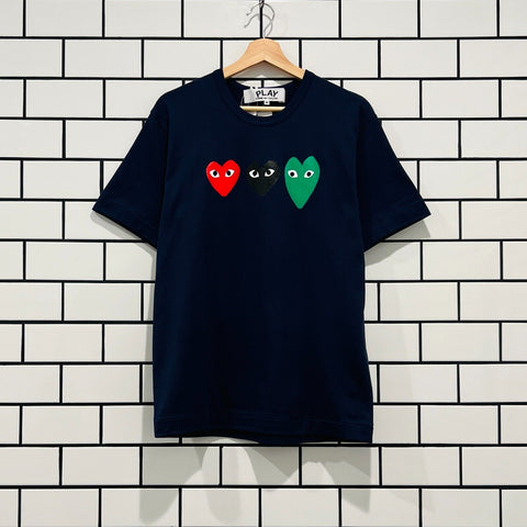 COMME DES GARCONS CDG PLAY MULTI COLOR HEART TEE NAVY AZ-T186-051-1