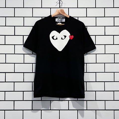 COMME DES GARCONS CDG PLAY DOUBLE HEART WHITE PRINT TEE BLACK AZ-T116-051-1