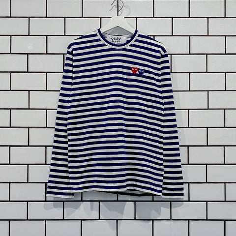 COMME DES GARCONS CDG PLAY DOUBLE HEART STRIPED LS AZ-T228-051-1