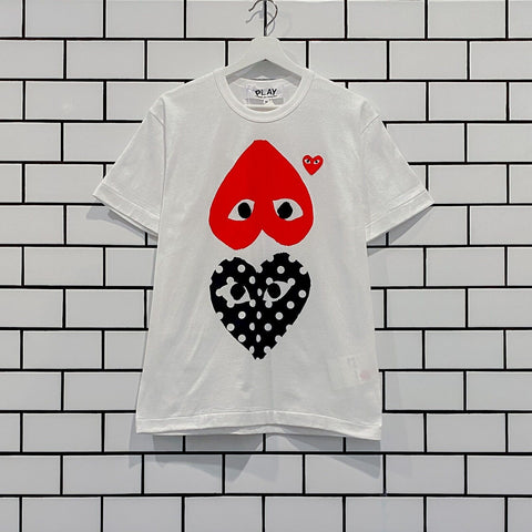 COMME DES GARCONS CDG PLAY POLKA DOT WITH UPSIDE DOWN HEART TEE AZ-T240-051-1