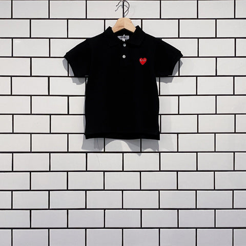 COMME DES GARCONS CDG PLAY KIDS RED HEART POLO SHIRT BLACK AZ-T505-100-1