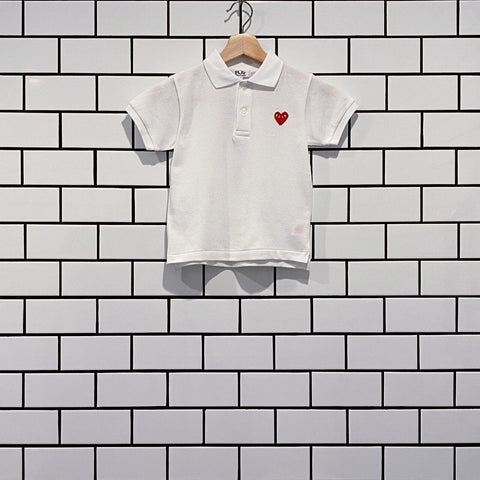 COMME DES GARCONS CDG PLAY KIDS RED HEART POLO SHIRT WHITE AZ-T505-100-5