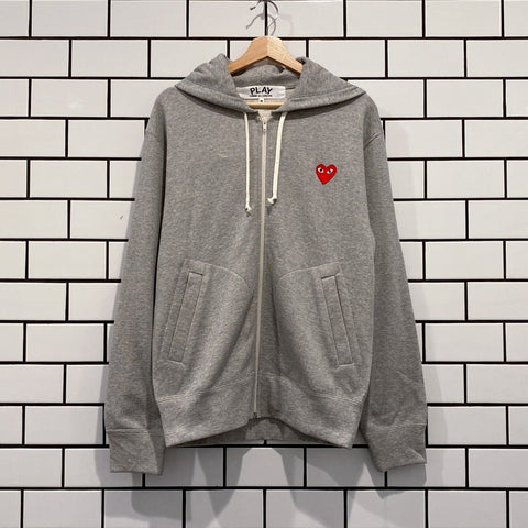 COMME DES GARCONS CDG PLAY MULTI HEART ZIP UP HOODIE GREY AZ-T250-051-1