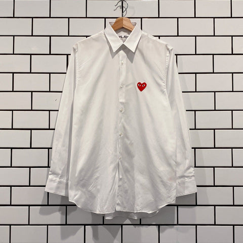 COMME DES GARCONS CDG PLAY RED EMBLEM BUTTON DOWN LS SHIRT WHITE AZ-B002-051-2