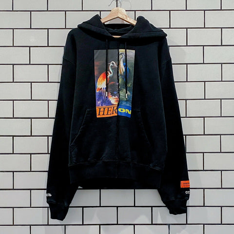 HERON PRESTON SPLIT HERONS GRAPHIC HOODIE BLACK LAST SIZES XS S M L