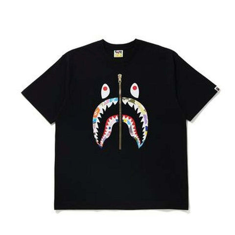 BAPE MULTI CAMO SHARK RELAXED TEE BLACK