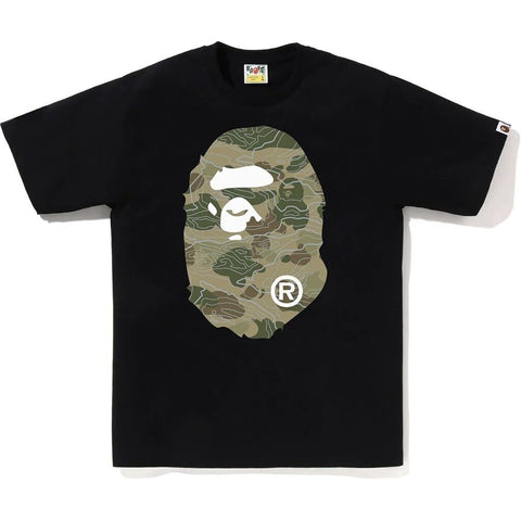 BAPE REFLECTIVE LAYERED LINE CAMO BIG APE HEAD TEE BLACK