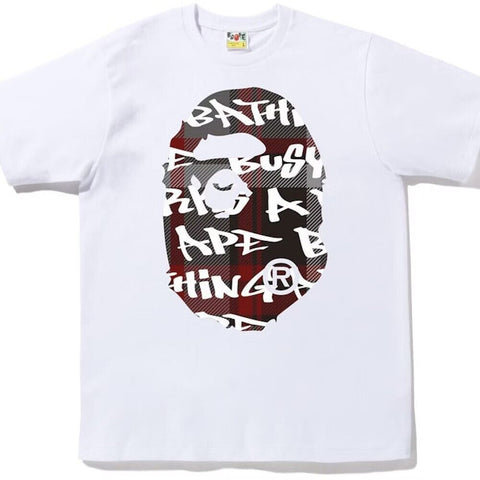 BAPE GRAFFITI CHECK SIDE BIG APE HEAD TEE WHITE