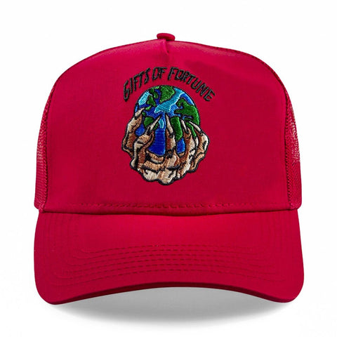 GIFTS OF FORTUNE THE WORLD IS YOURS TRUCKER HAT RED