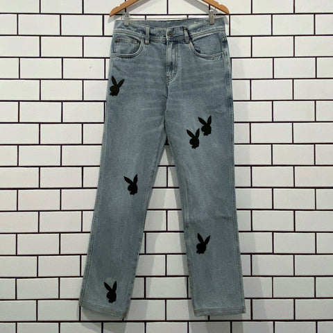 PLEASURES X PLAYBOY BUNNY APPLIQUE DENIM JEAN WASHED BLUE