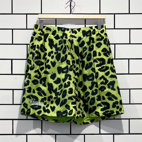 PLEASURES LEOPARD RUNNING SHORTS LIME