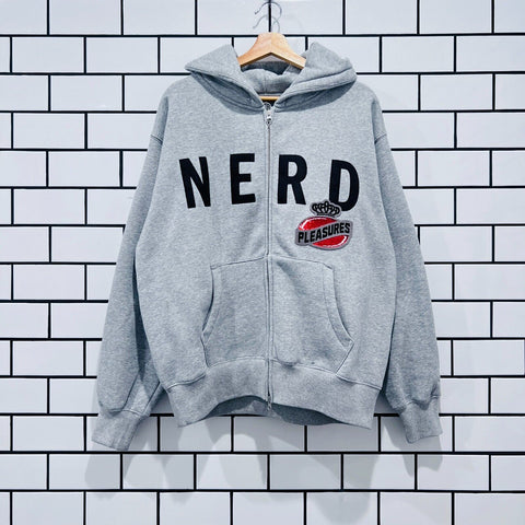 PLEASURES NERD ZIP UP HOODIE HEATHER GREY