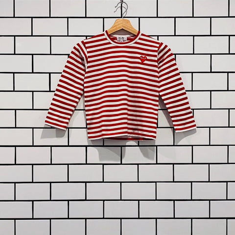 COMME DES GARCONS CDG PLAY KIDS RED HEART STRIPE LS TEE RED AZ-T663-100-4