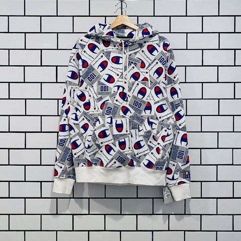 CHAMPION LOGO ALL OVER PRINT HOODIE WHITE