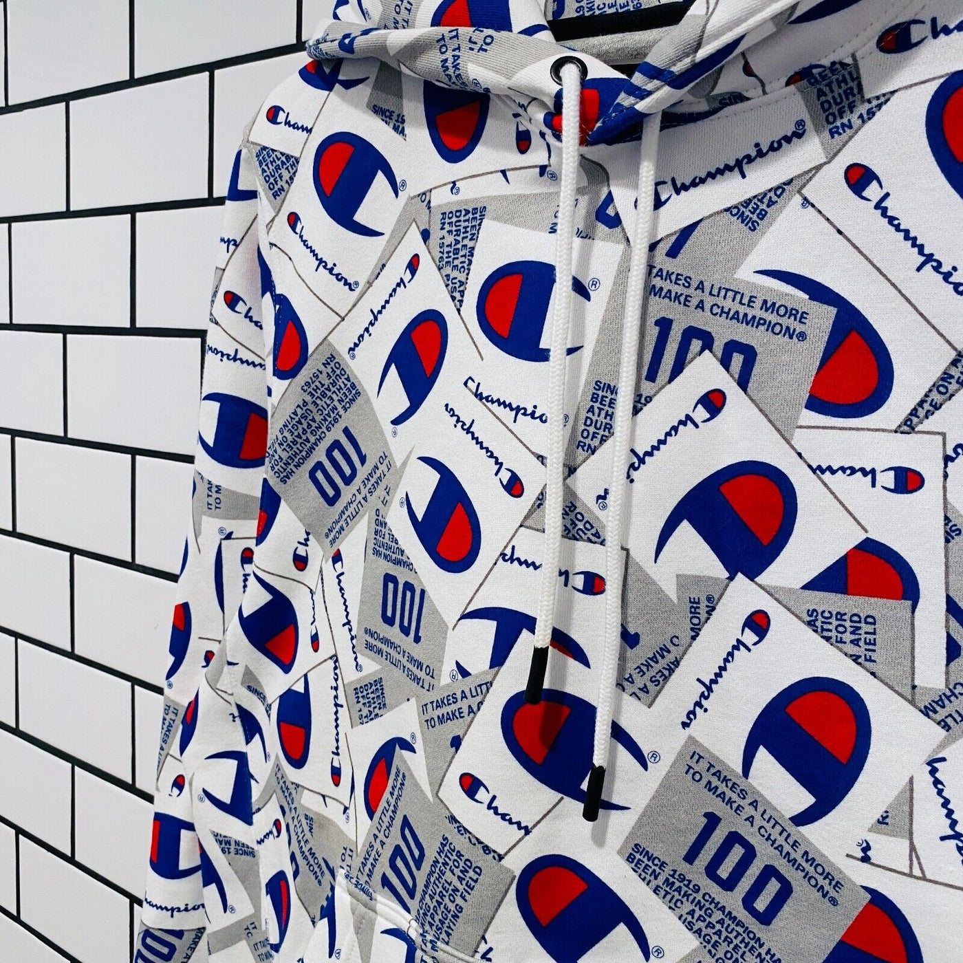 Champion all over print hoodie white shop