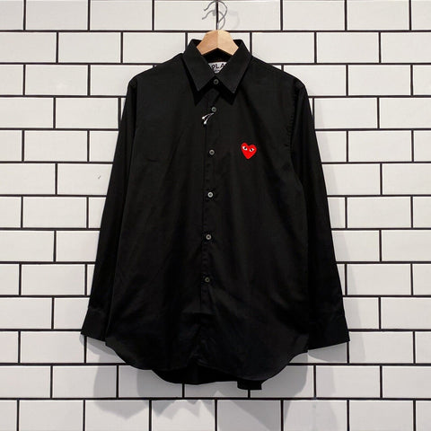 COMME DES GARCONS CDG PLAY RED EMBLEM BUTTON DOWN LS SHIRT BLACK AZ-B002-051-1