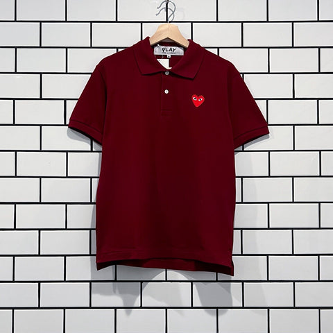 COMME DES GARCONS CDG PLAY RED HEART POLO SHIRT BURGUNDY AZ-T006-051-3